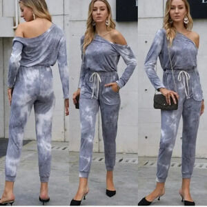 LILY CLOTHING TIE DYE ONE SHOULDER JUMPSUIT